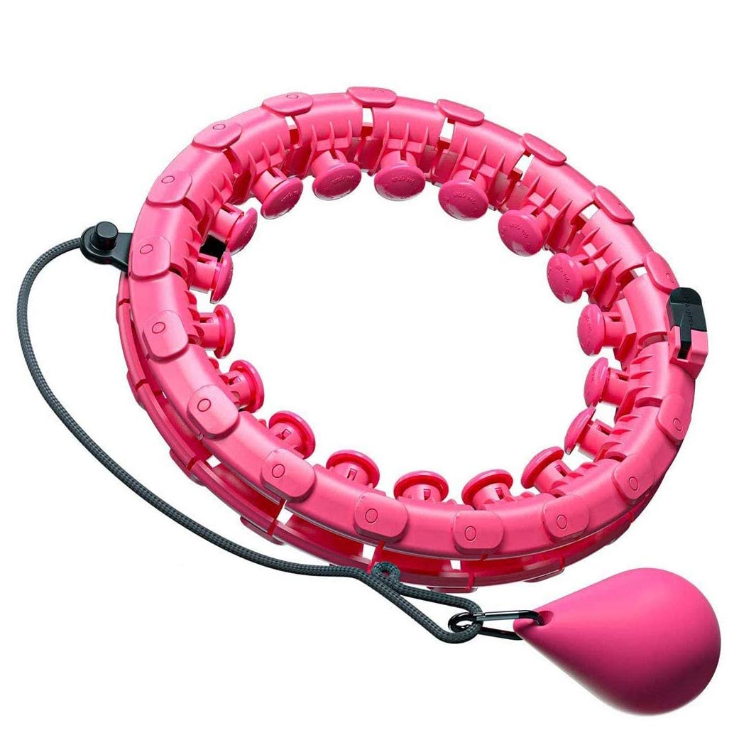 Wird Nicht Abnehmbarer Hula-Reifen, intelligente Hula-Reifen einstellbare Größe tragbare Sportreifen mit 360-Grad-Massagefunktion Bauchfitness dünne Taille,Rosa,130cm(24knots)