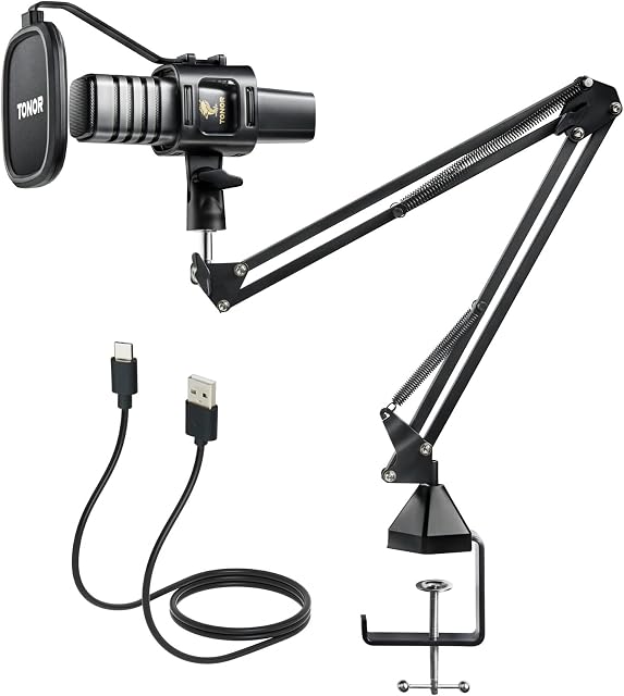 TONOR USB Microphone Kit, Podcast PC Cardioid Condenser Studio Computer Mic Bundle with Adjustment Boom Arm Stand for Recording Gaming Streaming Singing YouTube Video Voice Over TC30+