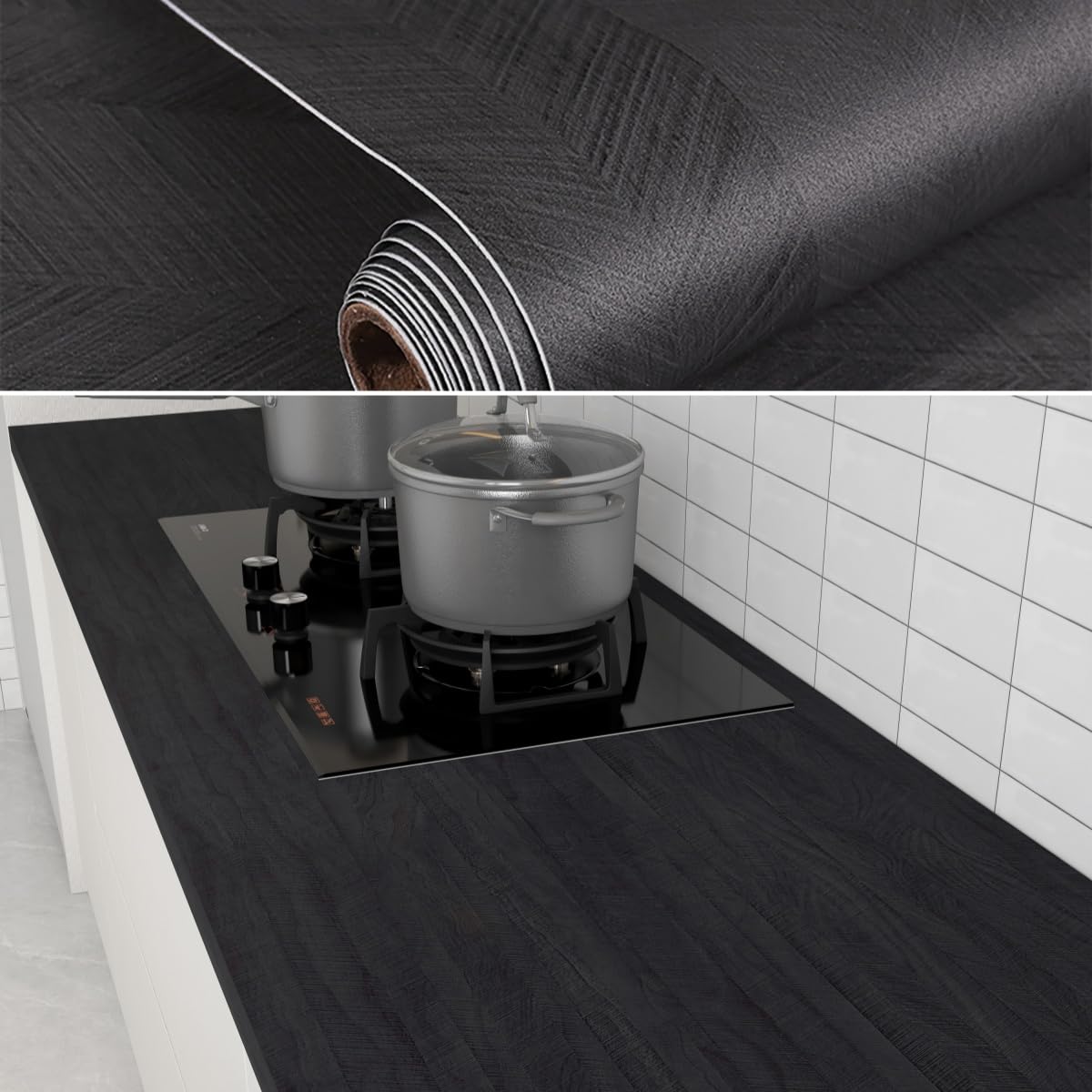 70cm×3m, Wood Vinyl Wrap for Furniture, Black Sticky Back Plastic Roll, Thick Heat Resistant Contact Paper Self Adhesive Wallpaper, Wood Effect Vinyl Self Adhesive Furniture Stickers