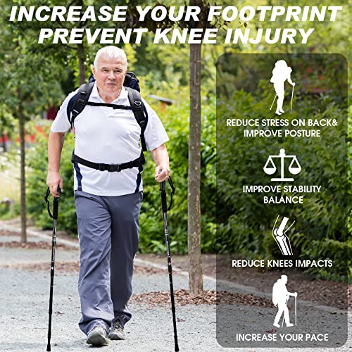 4 Pack Trekking Poles, Collapsible Lightweight Hiking Poles Anti Shock Adjustable Nordic Walking Sticks For Men Women Seniors Kids Mountaining Backpacking Camping (Black) #TOP4