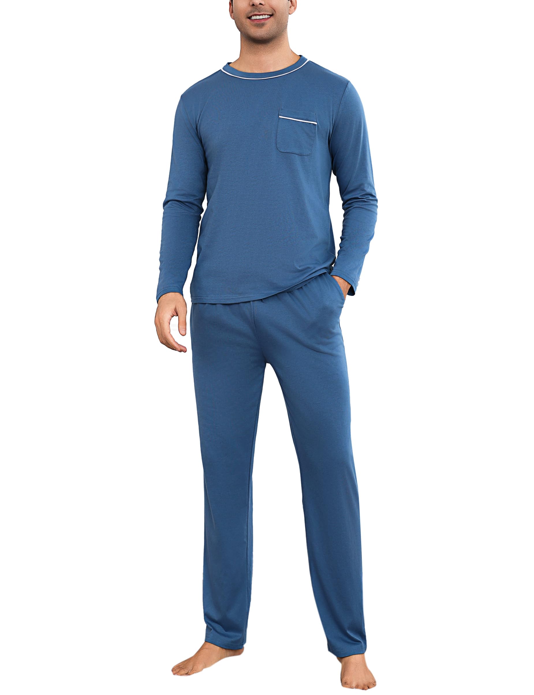 L'équipeur Pyjamas Homme Litherday Pyjama Homme Hiver Coton Long Ensemble De Pyjama Manches Longues Vêtements De Nuit Deux Pièces Loungewear Avec Poches Pyjamas Et Loungewear Homme