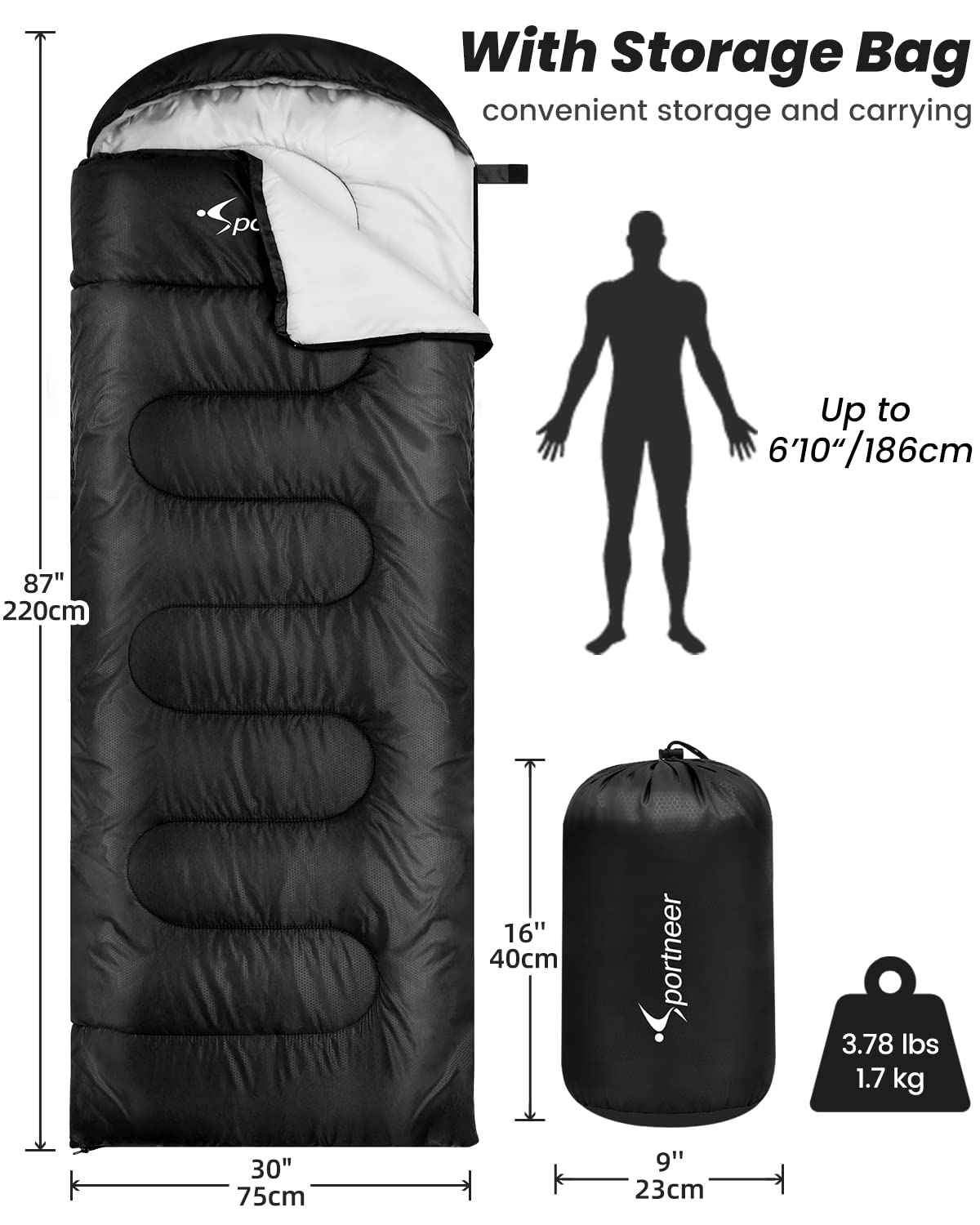 Camping Sleeping Bag for Adults Sportneer 3 Season Warm Weather