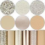 6 Pieces 8x12 Inch (21cmx30cm) Faux Leather Sheets Mixed Champagne Gold Series Fine Chunky Glitter P