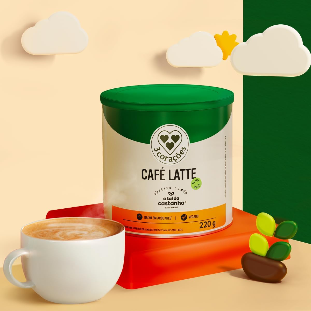 3 Corações Bebida Vegetal Café Latte A Tal da Castanha, Lata 220g