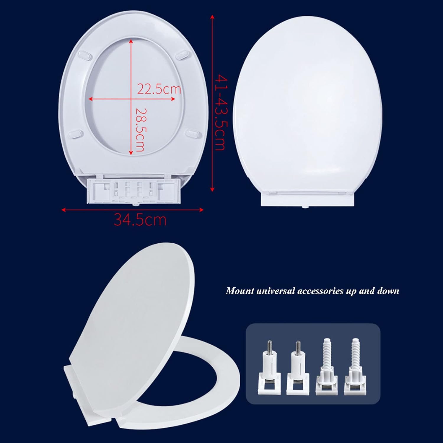 Elongated Toilet Seat, Toilet Lid, Toilet Seats and Cover, Slow Close, Easy for Cleaning and Installation, Strong Bearing Capacity, Can Be Installed Up and Down, White