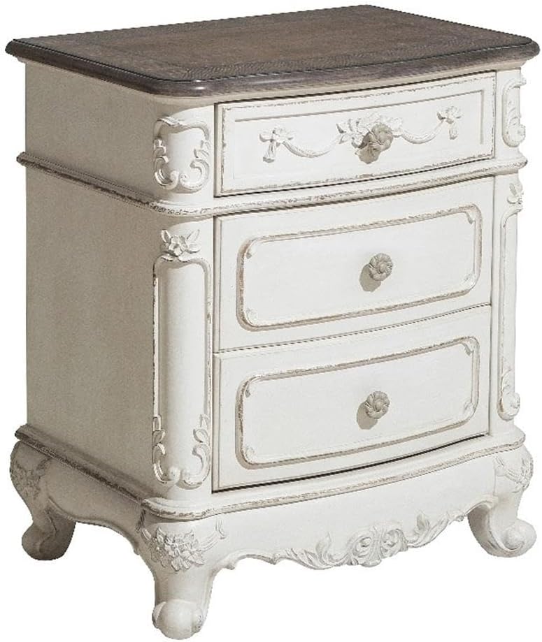 Lexicon Cinderella Wood and MDF Board Night Stand in Antique White/Gray