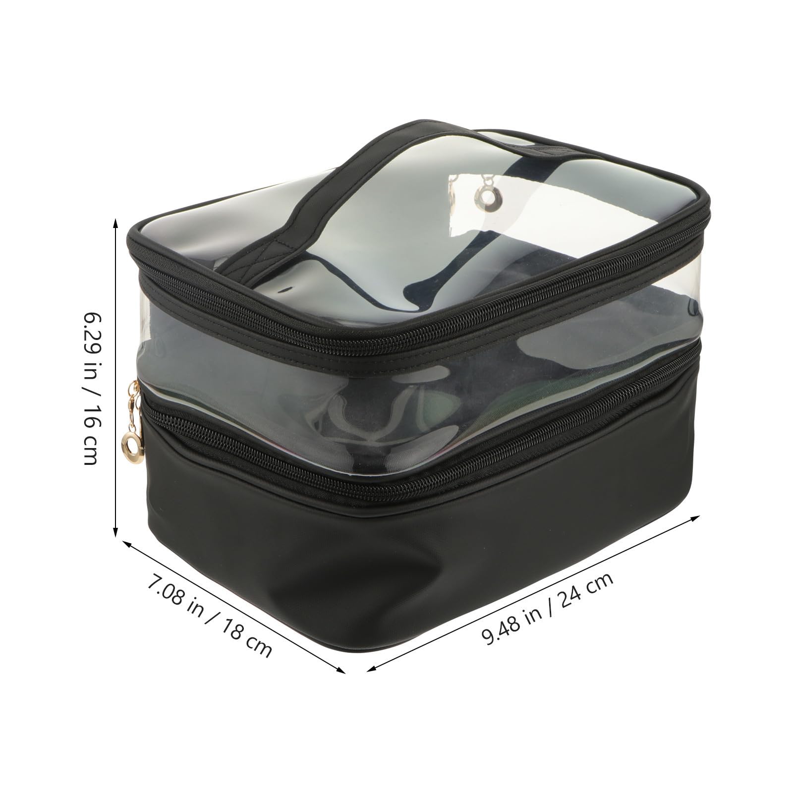 Lurrose Borsa Cosmetica Borsa da Toilette da Viaggio Doppio Strato in Pu e Plastica, Grande Capacità, Nera, per Viaggi di Lavoro e Uso Familiare