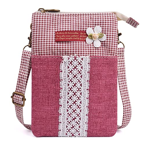 LassZone Bolso cruzado pequeño para mujer, de lona, para teléfono móvil, con patrón nacional, para niñas, mini bolsas de hombro, monedero, A, rojo., Small LassZone Bolso cruzado pequeño para mujer, de lona, para teléfono móvil, con patrón nacional, para niñas, mini bolsas de hombro, monedero, A, rojo., Small