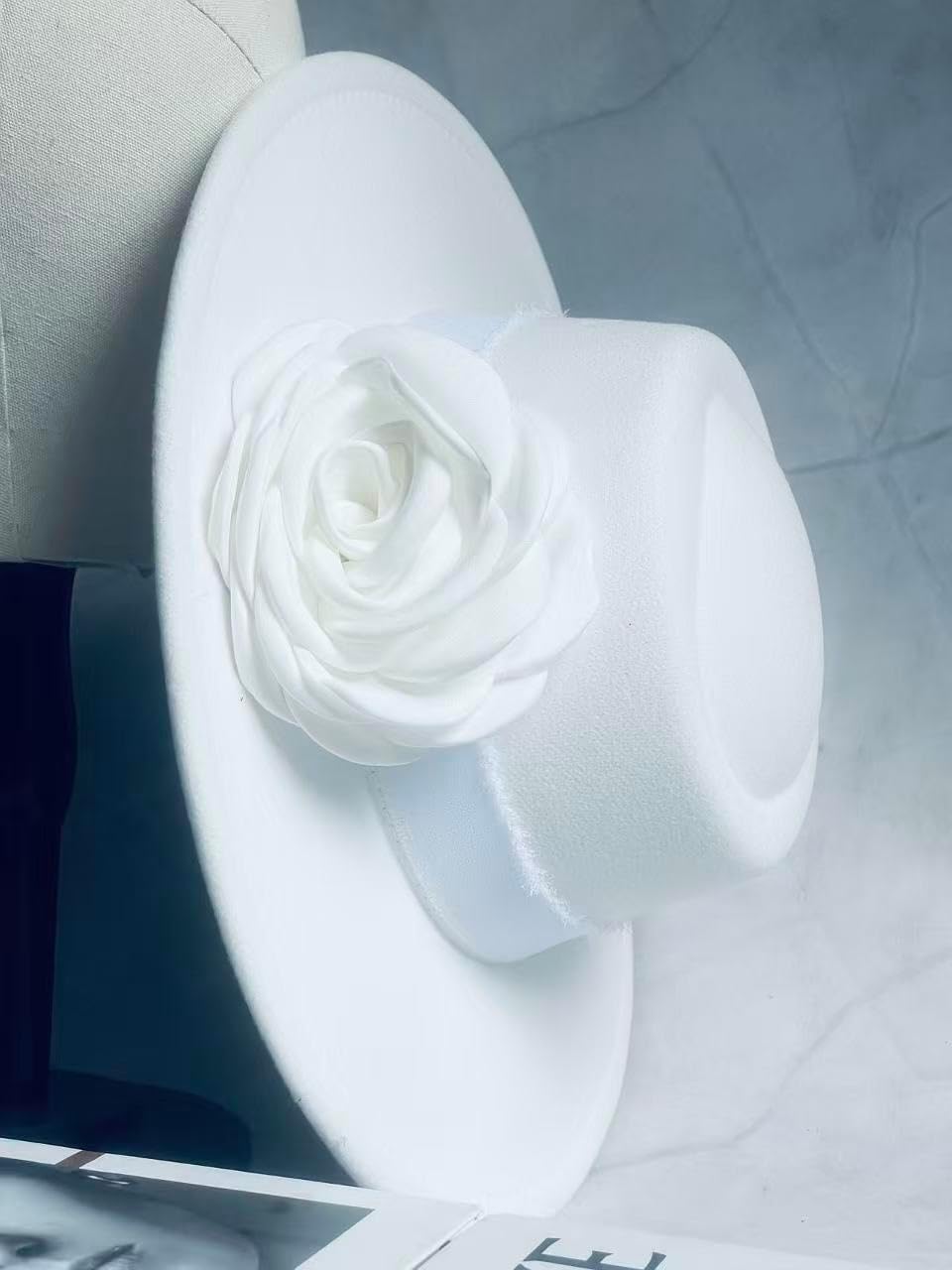Vintage Wide Brim Fedora Hats -Handmade Felt Hat Panama Rancher Hat for Party Wedding HJ White