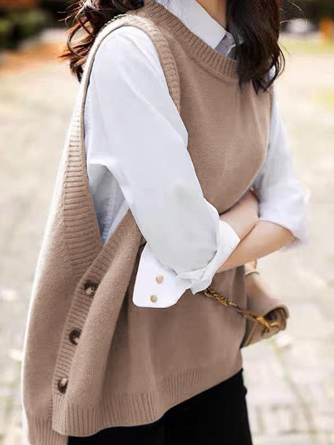 Wowcarbazole Women's Sleeveless Sweater Vest Casual Crew Neck Ribbed Knit Pullover Tops Loose Fit Full Clothes - Image 2