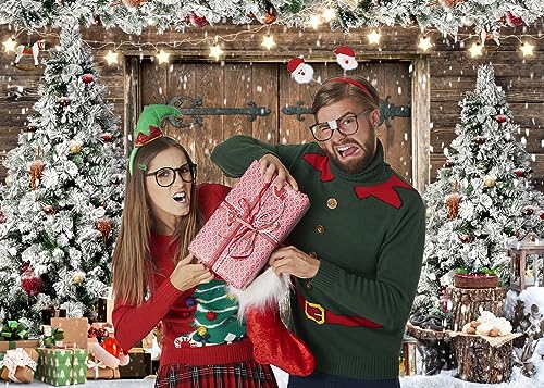 AIIKES 8X6FT Christmas Backdrop Winter Christmas Rustic Barn Wood Door Photography Backdrop Xmas Tree Snow Gift Family Holiday Party Decor Backdrop Photo Studio Props 12-630 by AIIKES - Image 4