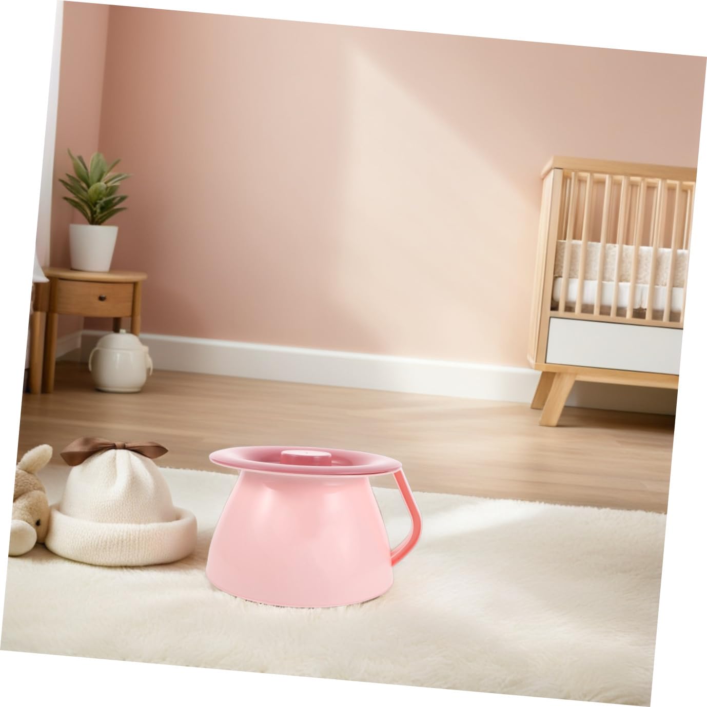 LIOOBO Portable Potty with Lid and Handle, Pink Plastic Bedside Urinal Pot, Emergency Indoor Travel Toilet for Boys and Family Camping