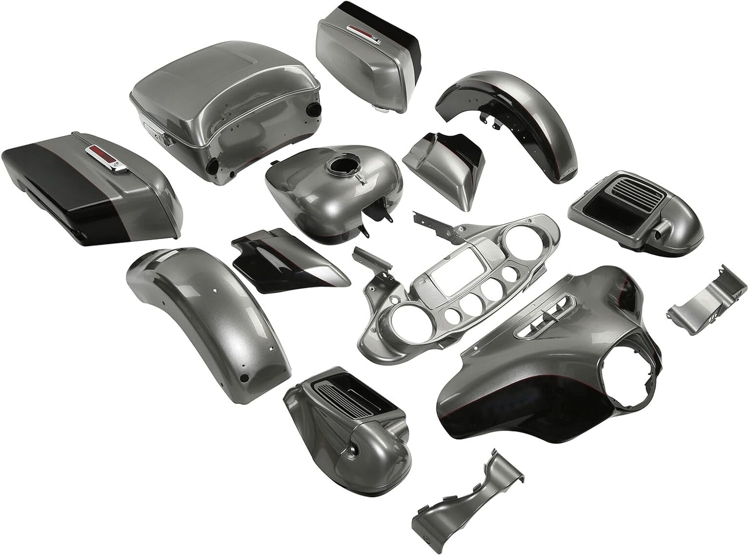 Inner Outer Fairing Saddlebags Side Cover Front Rear Fender Billet Silver/Vivid Black Bodykit Bodywork Fit For Harley Touring Electra Glide and Ultra Limited 14-23