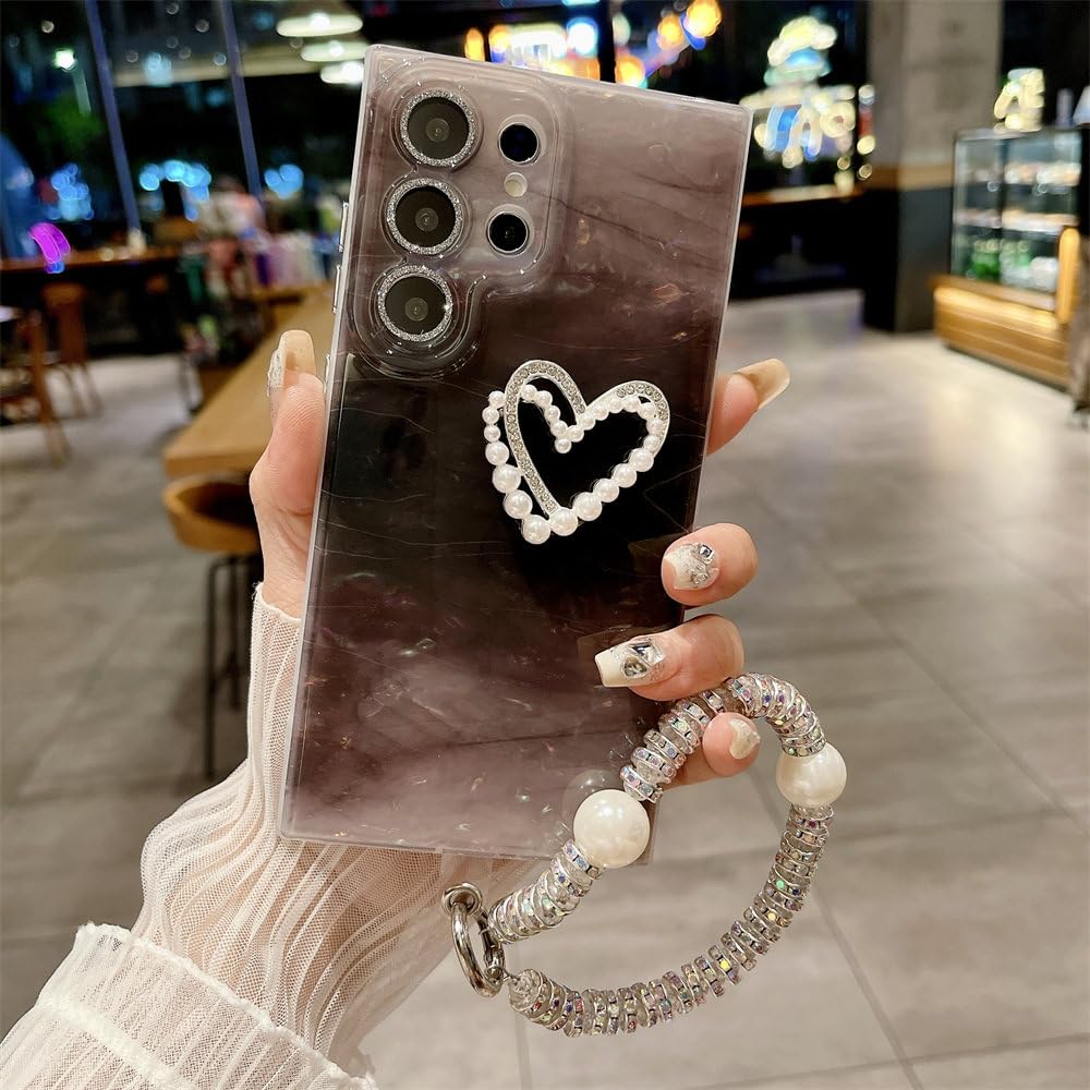 Coque de protection Samsung S24 Ultra avec motif perles et cœurs