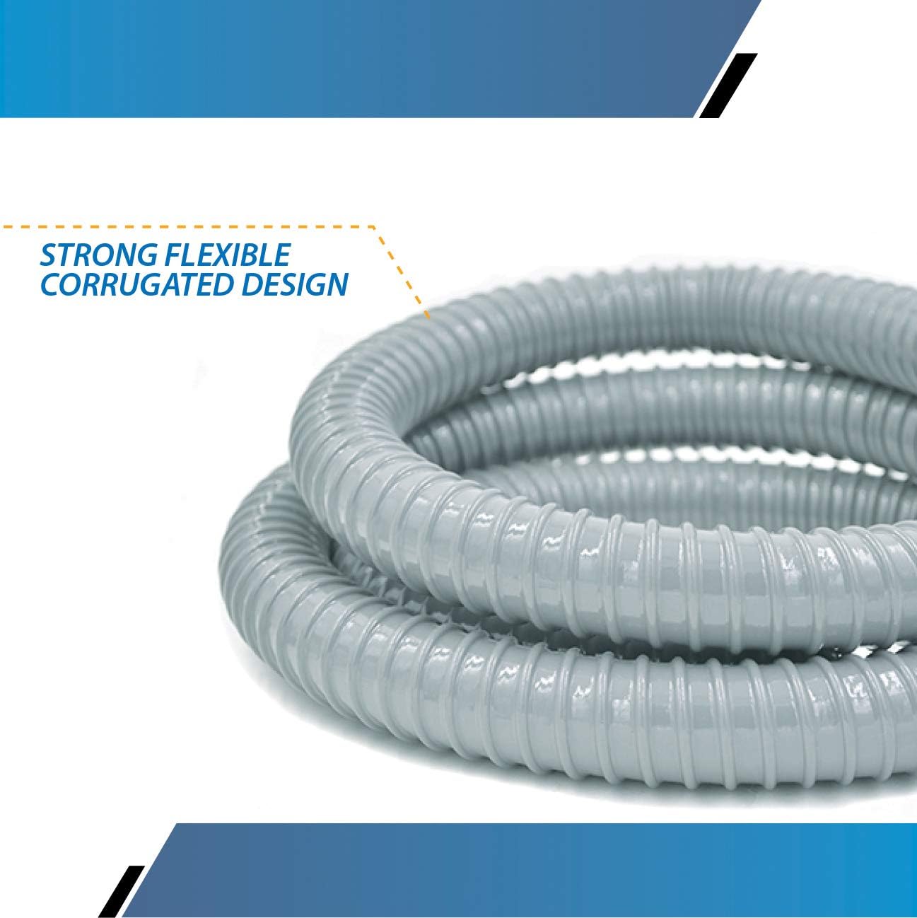 Replacement Washing Machine Flexible Drain Hose (6 feet) - Long Hook - Fits 1", 1 1/8" and 1 1/4"