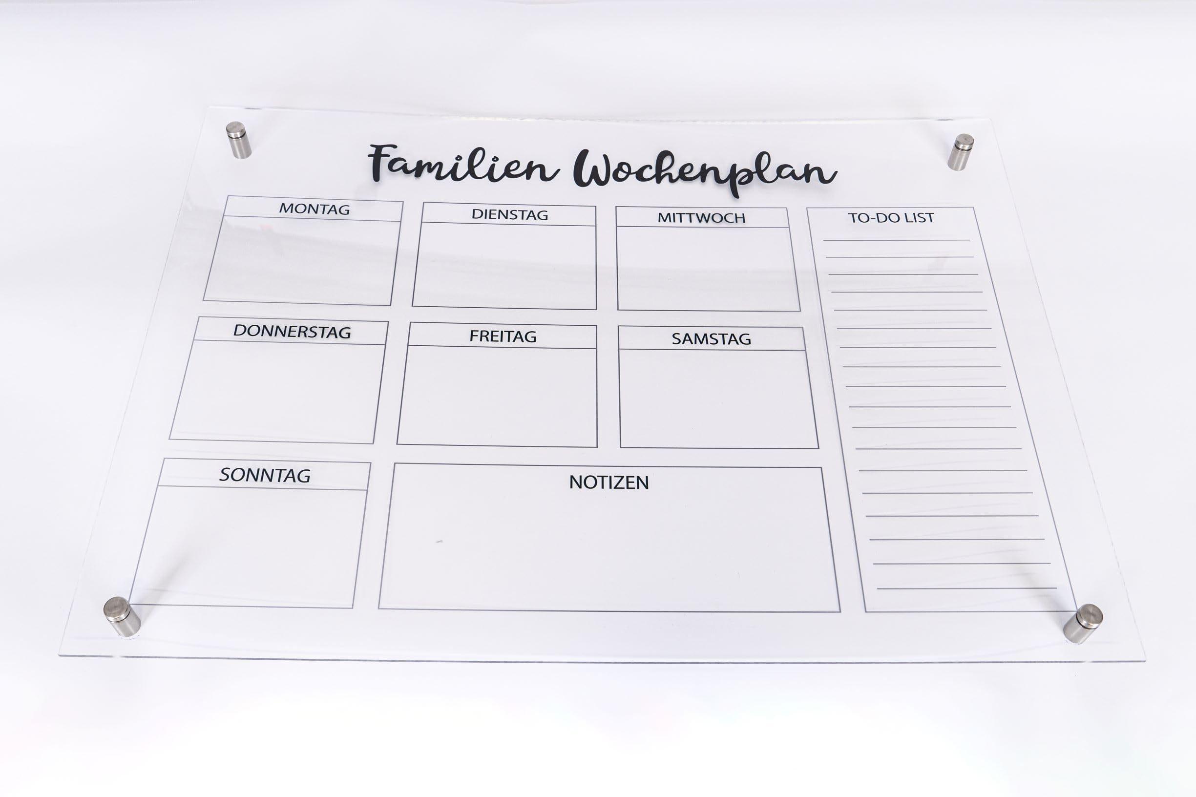 Queence Acrylglas Wochenplaner abwischbar 90x60 cm | Wochenplan transparent | Geburtstags-Kalender | wiederverwendbar | Familienplaner | Notizen | Terminkalender | Wandkalender | Monatskalender