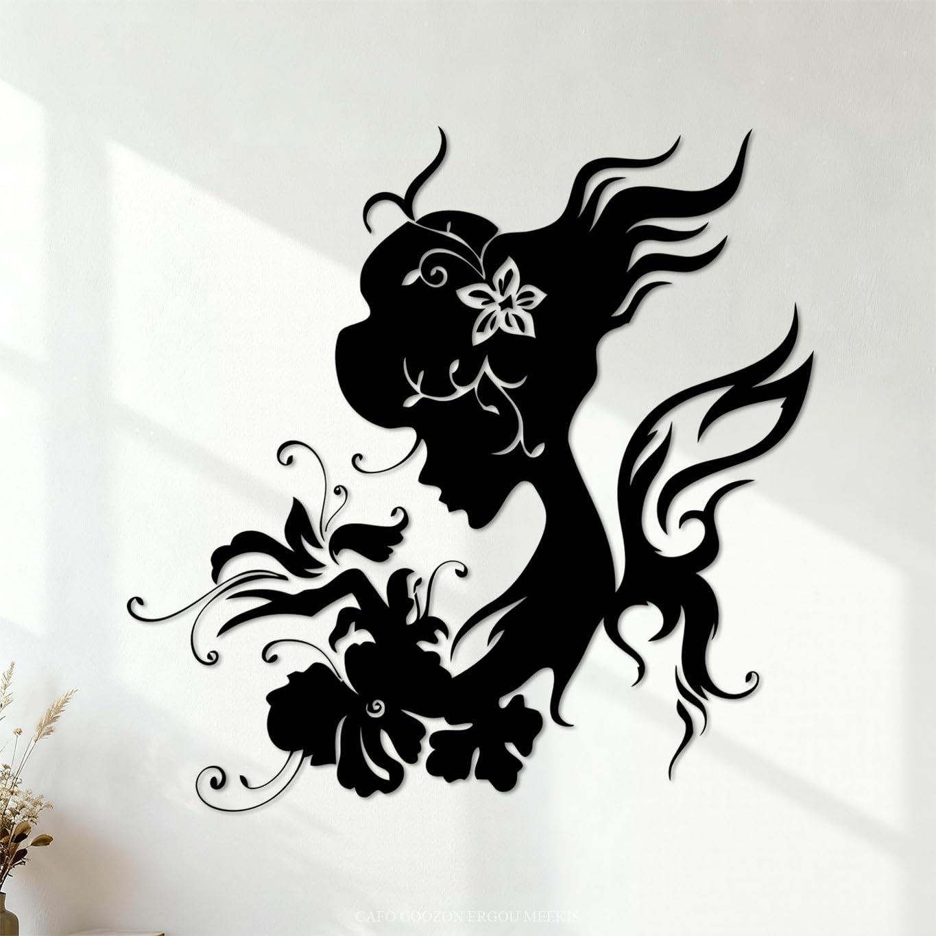 Lettering Stickers Silhouette Beautiful Woman Butterfly Flowers 72x72.1cm It Won't Fall Off Black