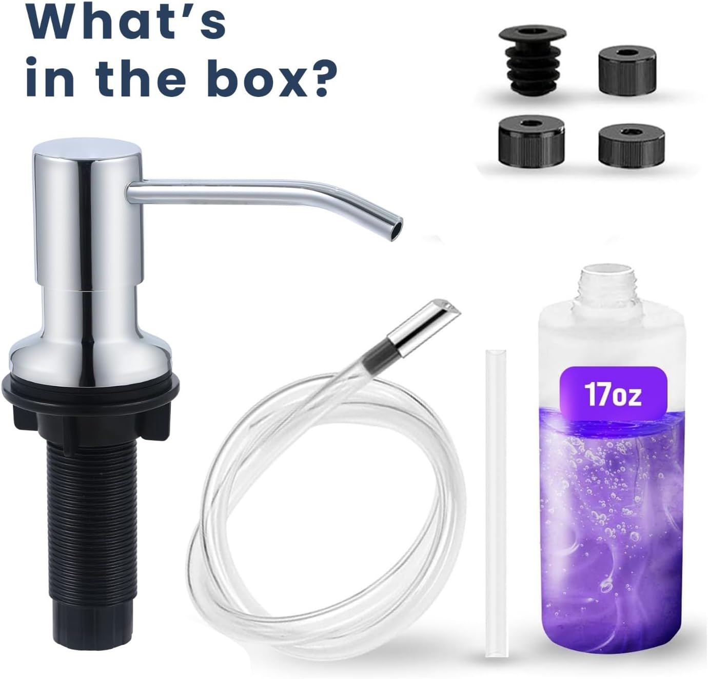 SBEN Built-in Kitchen Sink Soap Dispenser – Stainless Steel Pump, 17 oz Bottle and Extension Tube Kit 47", Upgraded Metal Check Valve, Countertop Hand Soap & Lotion Dispenser (Chrome)