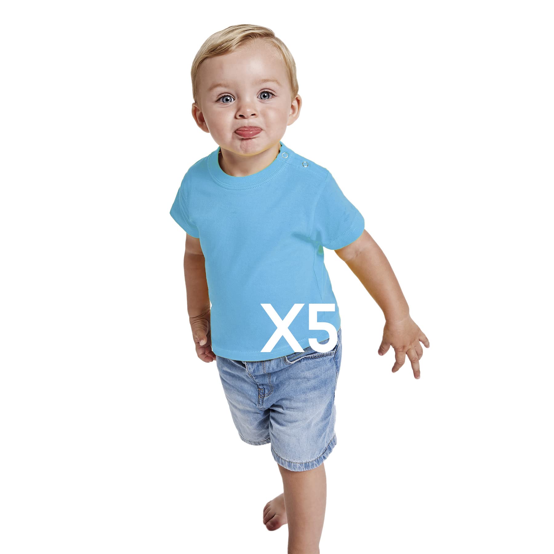 Lote 5 Camisetas de Colores Manga Corta para Bebés - Pack 5 Camisetas algodón 100%, cómodas, Suaves, cálidas y Tacto Agradable