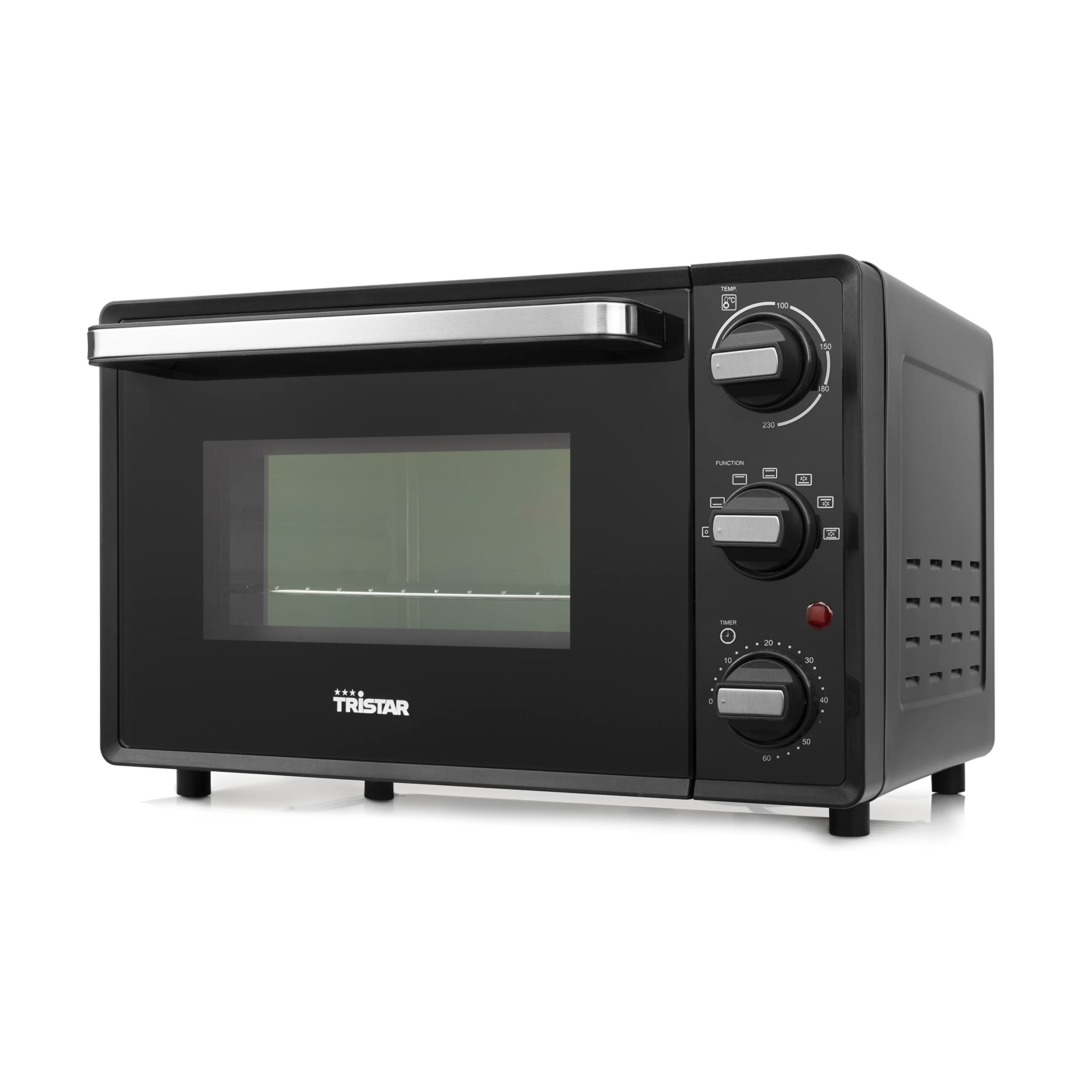 Tristar Mini-Backofen, 800W, 19L Volumen, Timerfunktion, Doppelglastür, Temperaturbereich bis 230°C, zum Campen geeignet, eine obere und untere Heizzone, mit Grillrost und Backblech, schwarz, OV-3622