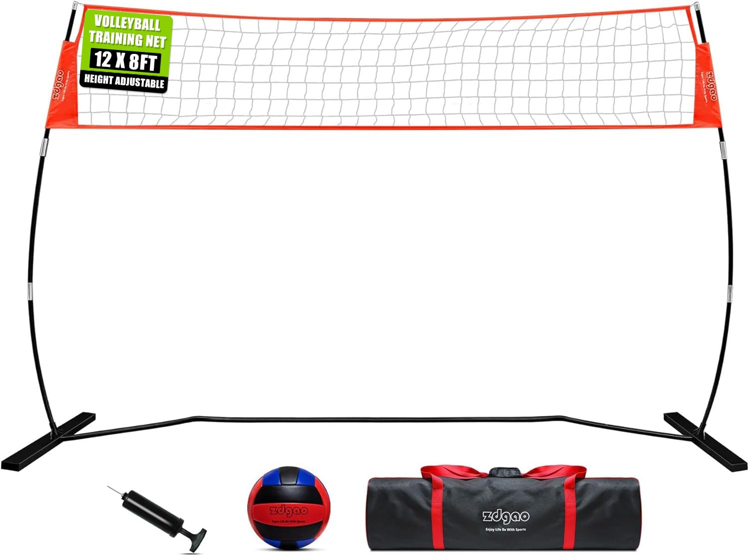12FT Portable Volleyball Training Net for Hitting or Serving Drills, Outdoor & Indoor Freestanding Volleyball Practice Net with Height Adjustable, Volleyball, and Carry Bag
