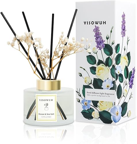 Juego de difusor de junco, 5.07 onzas líquidas, difusor de aceite de sal marina y océano con 8 varillas de caña, difusor de varillas de fragancia