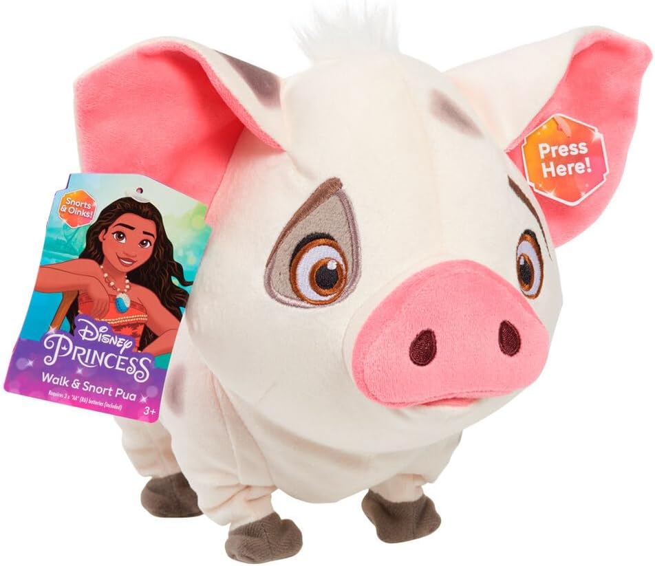 Just Play Disney Princess Moana Walk & Snort Pua Feature Plush, Sounds and Movement Stuffed Animal, Pig, Kids Toys for Ages 3 Up, Pink