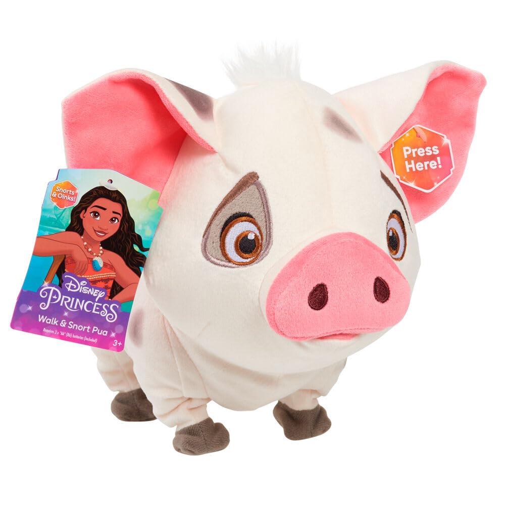 Disney Princess Moana Walk & Snort Pua Plush, Sounds, Movement, Stuffed Animal, Pig, Kids Toys for Ages 3 Up by Just Play