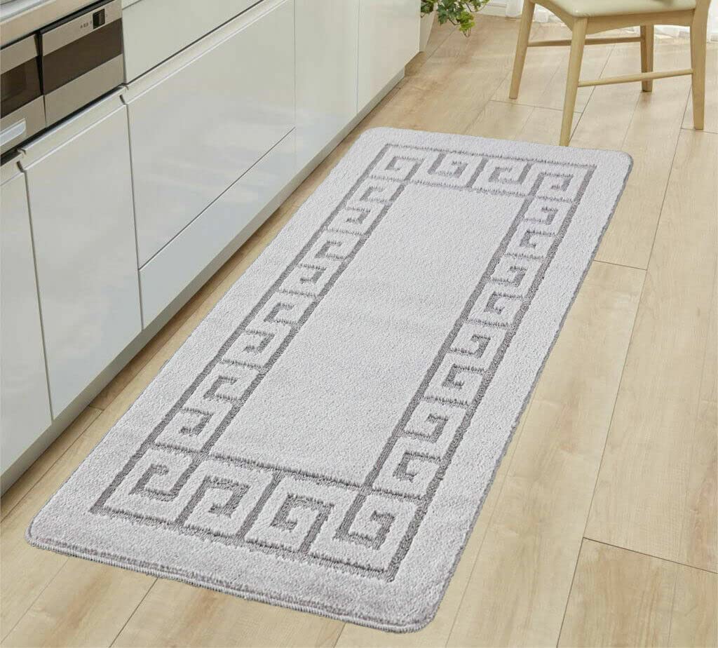 Gel Back Rug Large Kitchen Hallway Runner Area Rugs Living Room Floor Mats Bedroom Carpet Door Mat Solid Colour (Silver, 60 x 220 cm)