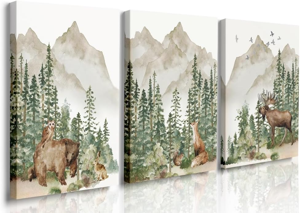 Woodland Canvas Wall Art Trio