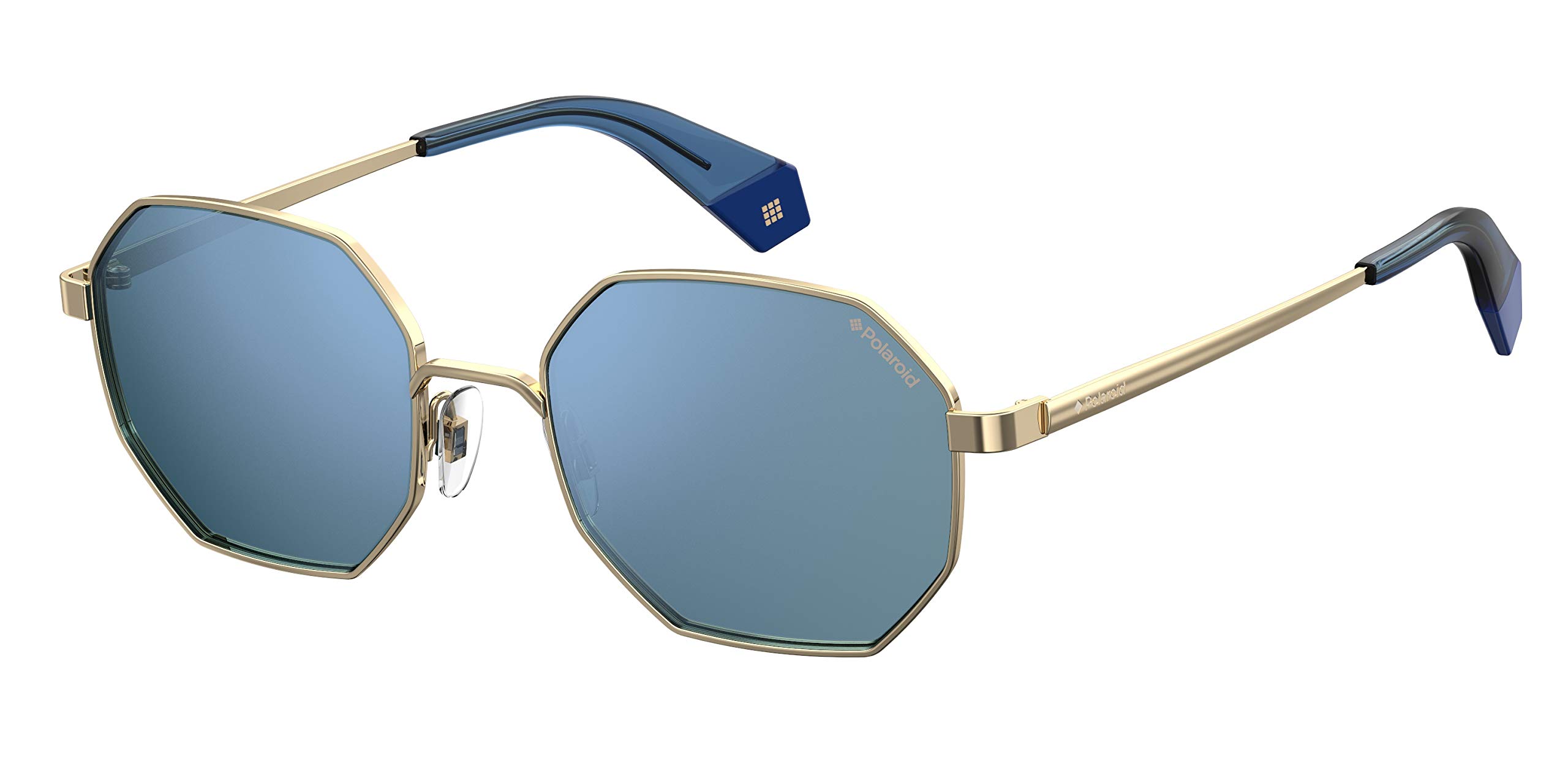 Polaroid Sunglasses PLD 6067/S Hexagonal Sunglasses, Gold Blue/Polarized Silver Mirrored, 53mm, 19mm