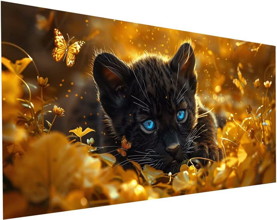 Loisirs créatifs adultes et enfants autour d'un grand tableau diamant chat S-108
