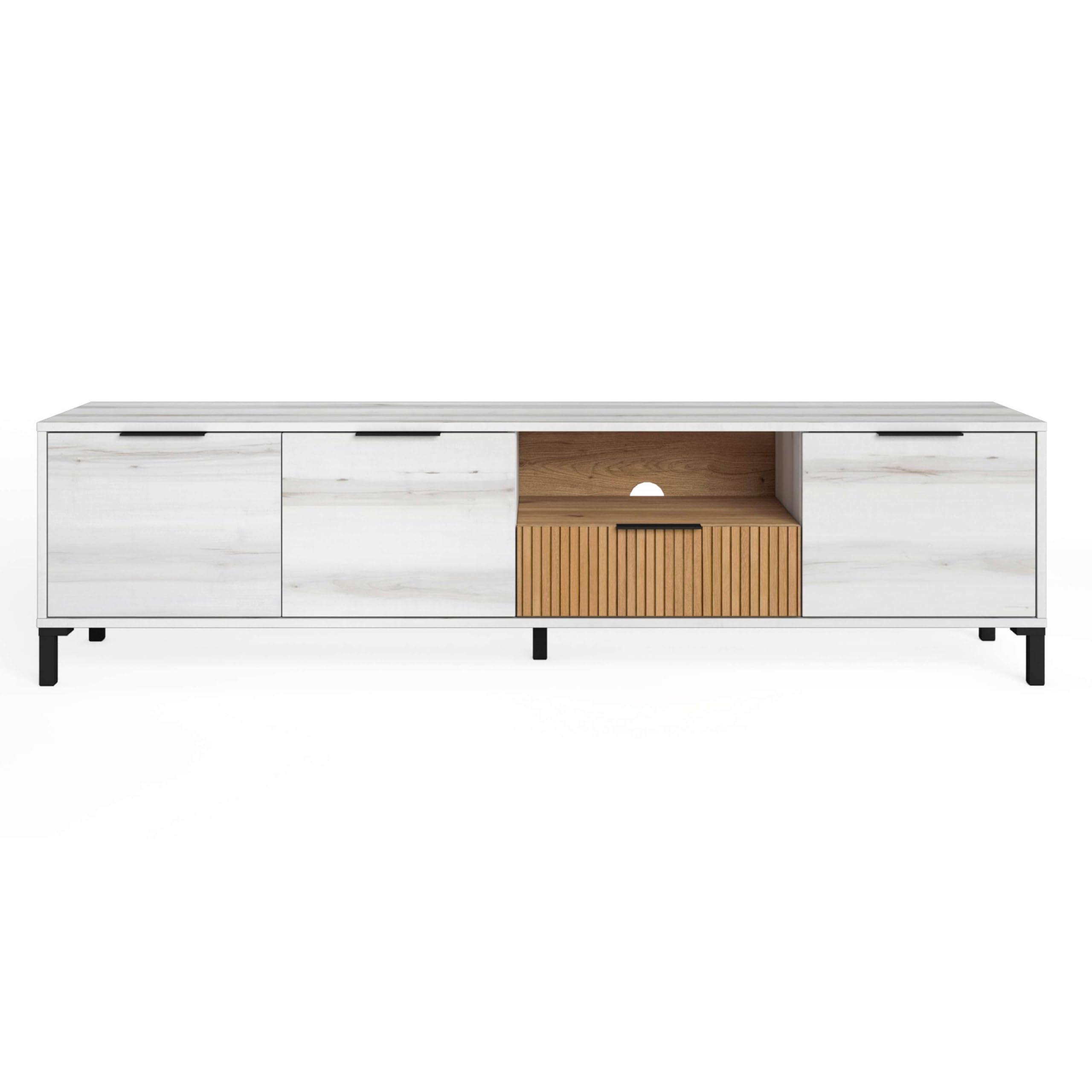 Miroytengo Conjunto de Muebles de Salón Comedor Tokio Estilo Nórdico en Color Blanco Albo y Roble Rayado (Aparador + Mesa de Centro + Mueble de TV)