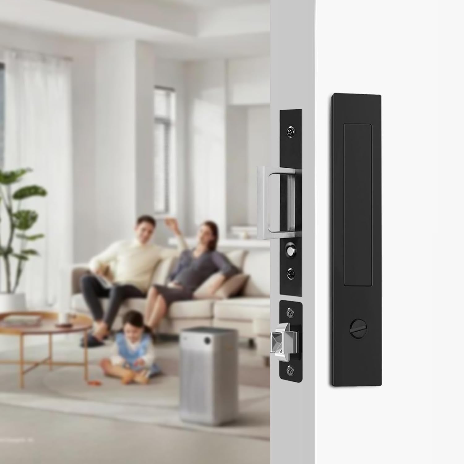 Pocket Door Locks, Edge pulls, Hidden Handles,Pocket Door Hardware, Sliding Door Locks, Sliding Door Hardware, for Doors 1 5/13" to 2 2/8" Thick (Black, Privacy Type)