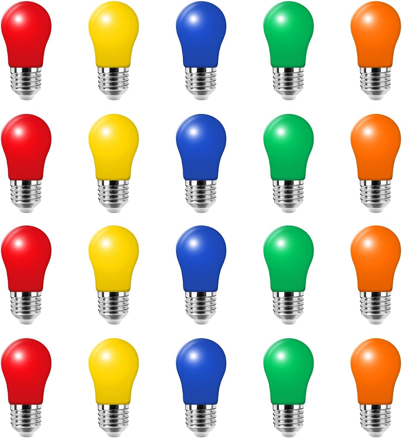 WULUN 20 Pack 3W LED Colored Light Bulb E27 A50 Screw Cap Multi-Colored Light Bulb for Wedding Halloween Christmas Party Bar Mood Ambiance Decoration