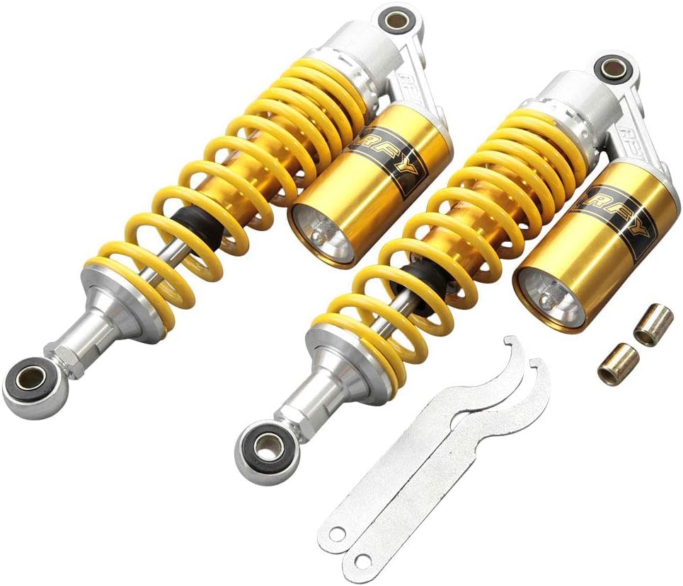 Hegeiisy 340mm 13.38 inch 7mm Spring Universal Motorcycle Air Shock Absorber Rear Suspension ATV Quad Scooter Dirt Bike For 50cc 75cc 90cc 125cc 150cc 250cc 300cc Yellow