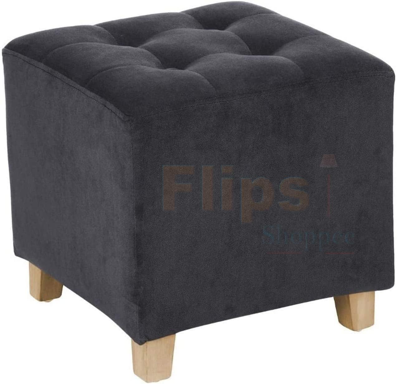 FLIPSSHOPPEE Mango Wood Small Footstool Ottoman Padded Footrest Stool Modern Square Stool for Living Room Bedroom (Color Black)