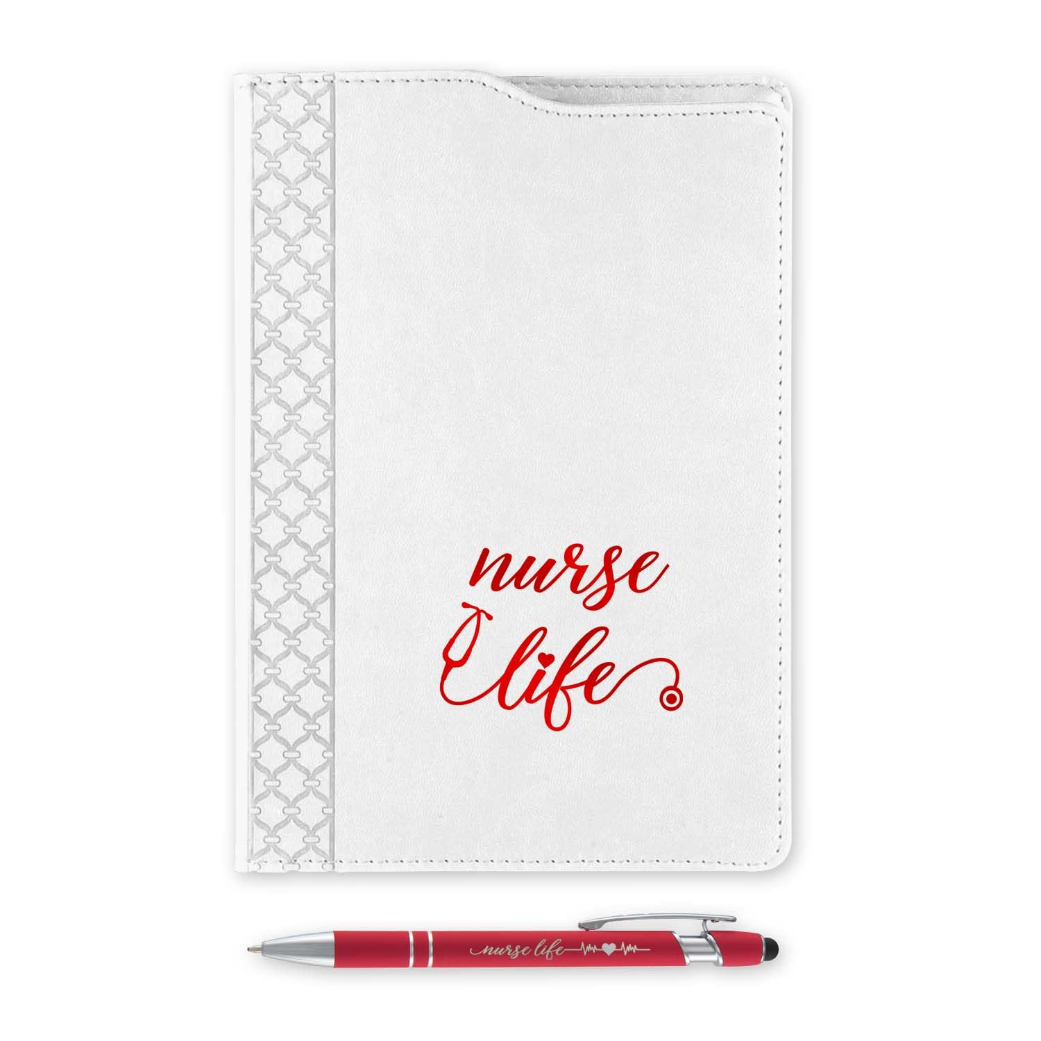 Nurse Appreciation zestaw teczek i długopisów/zeszyt z białej skóry z czerwonym liściem i czerwonym długopisem, nowoczesny zestaw upominkowy dla pielęgniarek