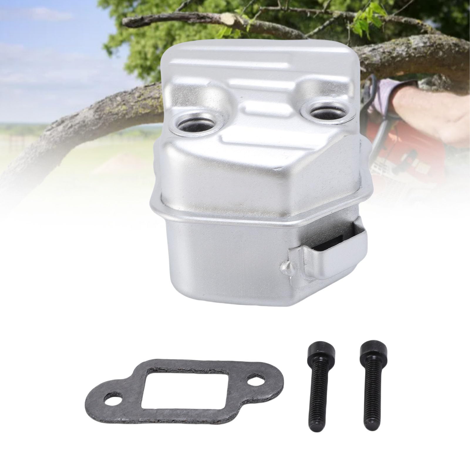 Jiawu Kit de Silencieux D'échappement, 1139 140 0604 pour MS181 MS181C MS171 (Comprend Le Joint de Silencieux, Les boulons), Silencieux D'échappement de Tronçonneuse en Acier