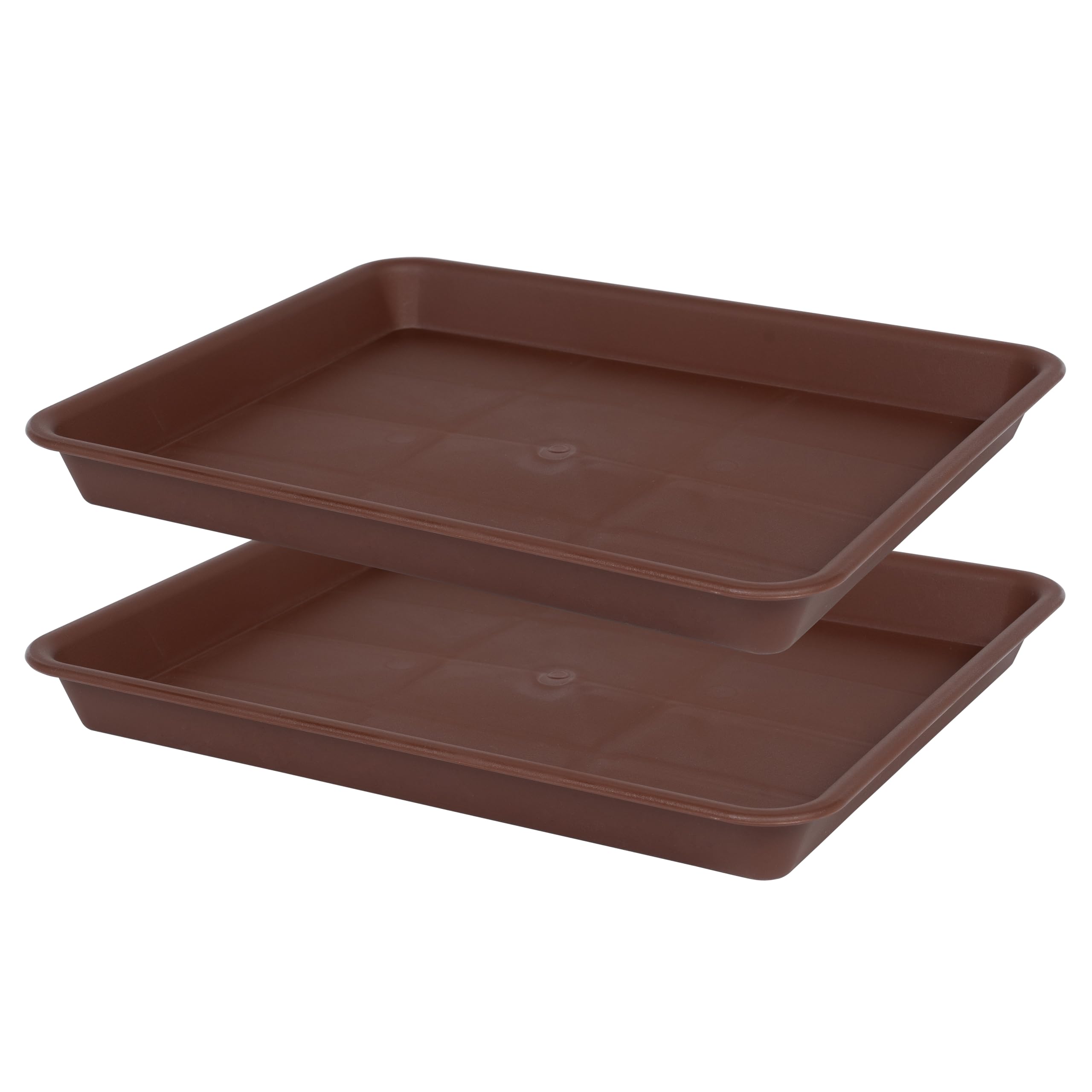 VUWEZ 2 Pack Rectangular Plant Saucer, Heavy Sturdy Seed Starting Nursery Trays for Indoors No Holes, Growing Starter Tray (17.5"x10.6", Chocolate)