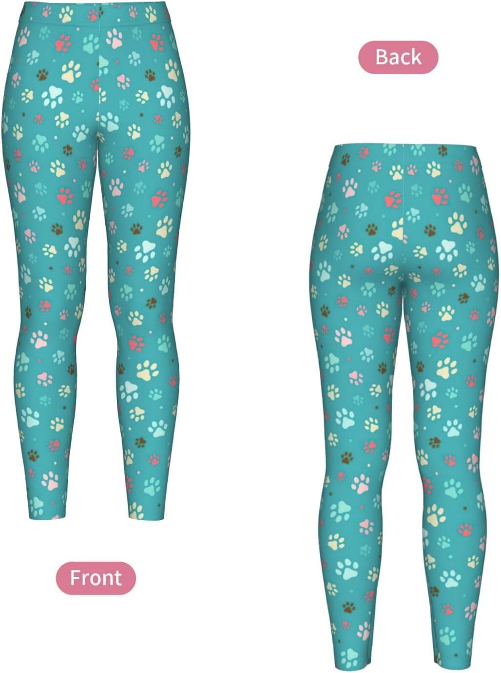 Colorful Paw Stretch Leggings,Opaque Printed Elasticity Pants for Workout | Tummy control,Comfortable and breathable,Not tie your legs tightly