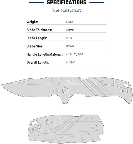 Miniatura 7 de Cold Steel Hoja de punto de clip de 35 pulgadas 35 pulgadas 0150in de grosor hoja de satén de borde recto S35VN mango negro GFN bloqueo ATLAS