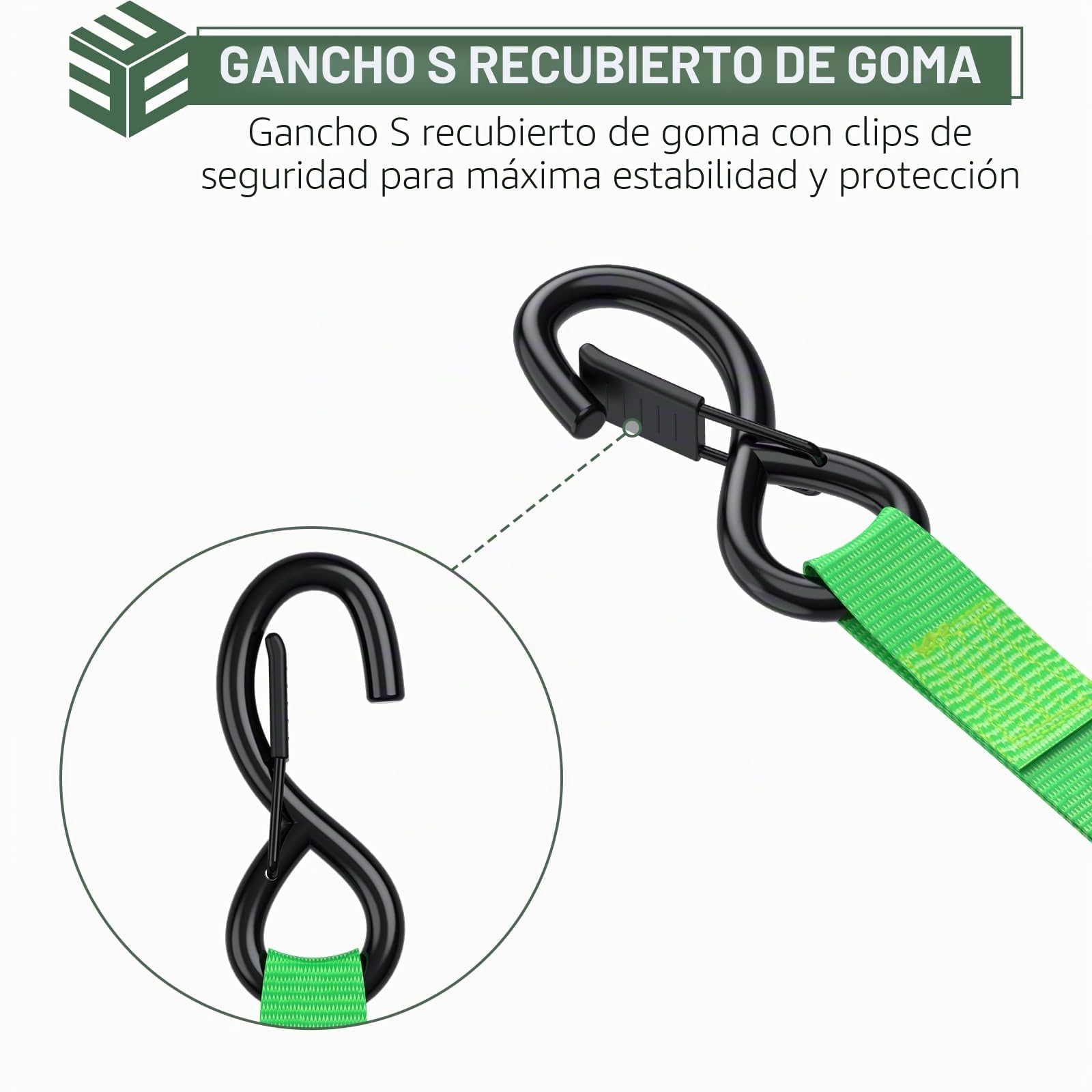 EYPINS Correas retráctiles de Amarre de trinquete (Paquete de 4) – 3,5 m de Longitud, 640 kg de Resistencia a la Rotura, Mecanismo de retracción automática, Ganchos en S con Bloqueo de Resorte y Asas