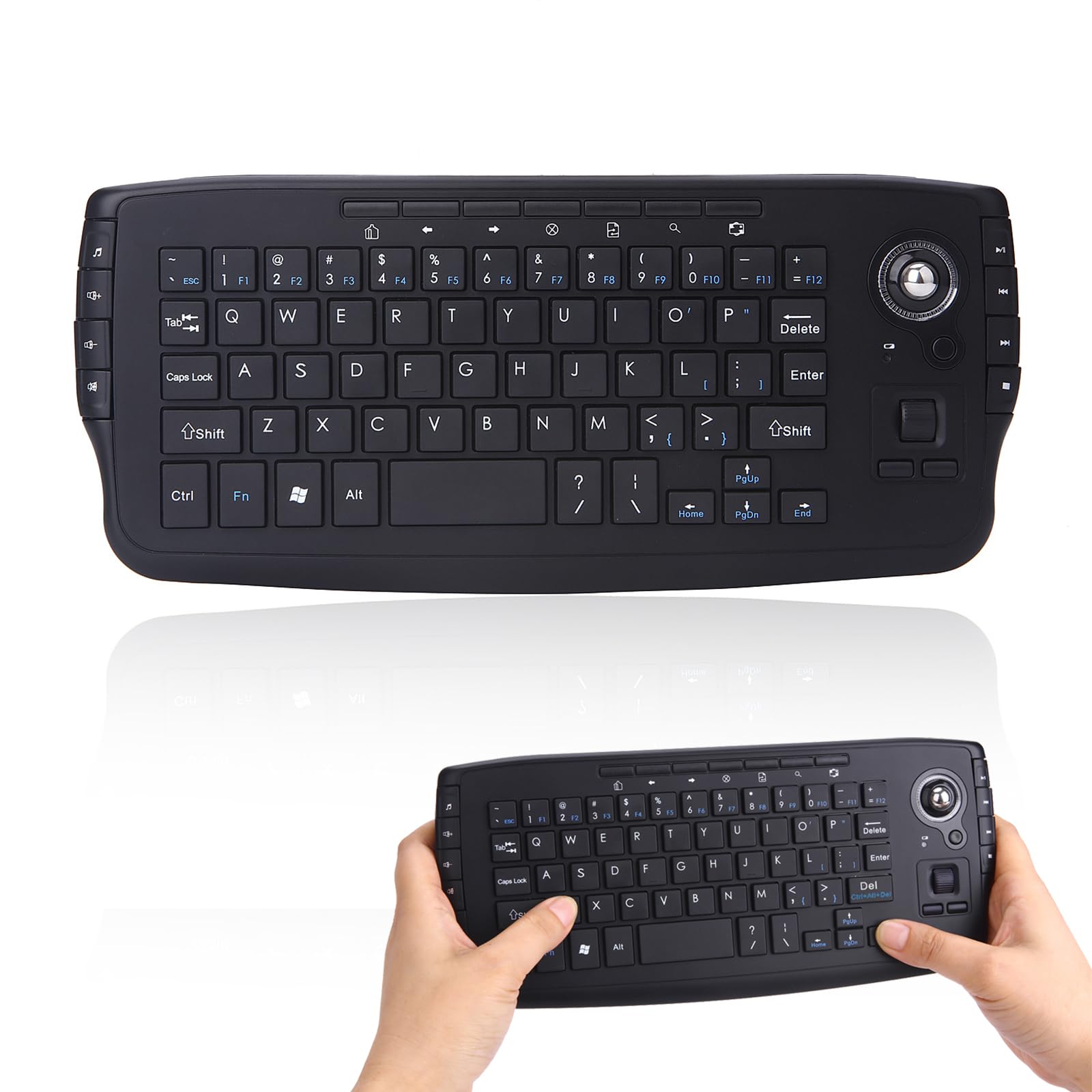 Kabellose Tastatur mit Trackball,2.4G Mini Tastatur Multi-Media Funktionelle Trackball Air Maus für Android TV Box Smart TV PC Notebook-Schwarz