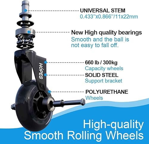 Miniatura 8 de HOPES Ruedas para sillas de oficina, ruedas de goma de repuesto para suelos de madera dura y alfombras, juego de 5, ruedas resistentes para sillas,