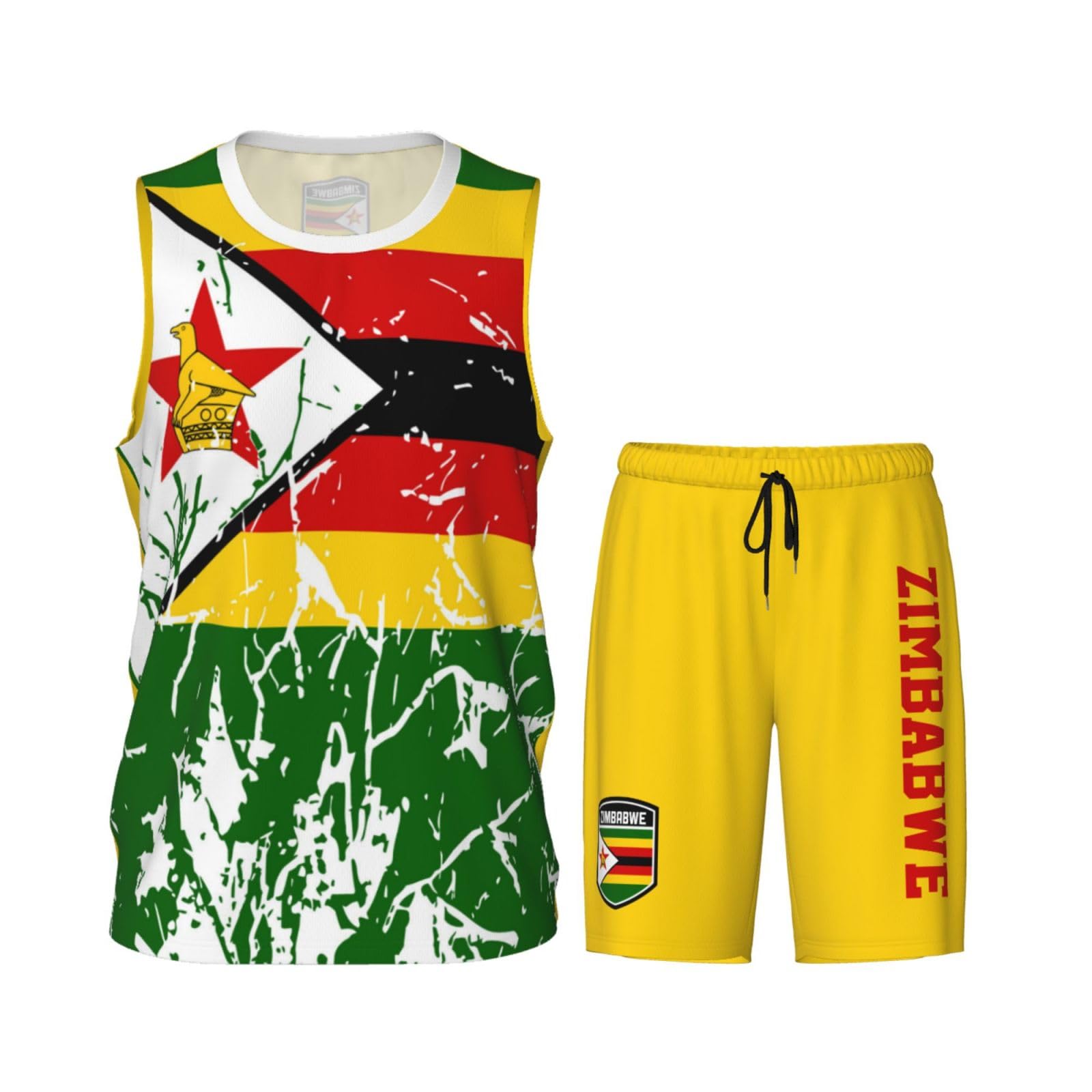 Zimbabwe Flag Grain (3) Basketball Jersey Uniform Suit for Men Adults Training Athletic Set