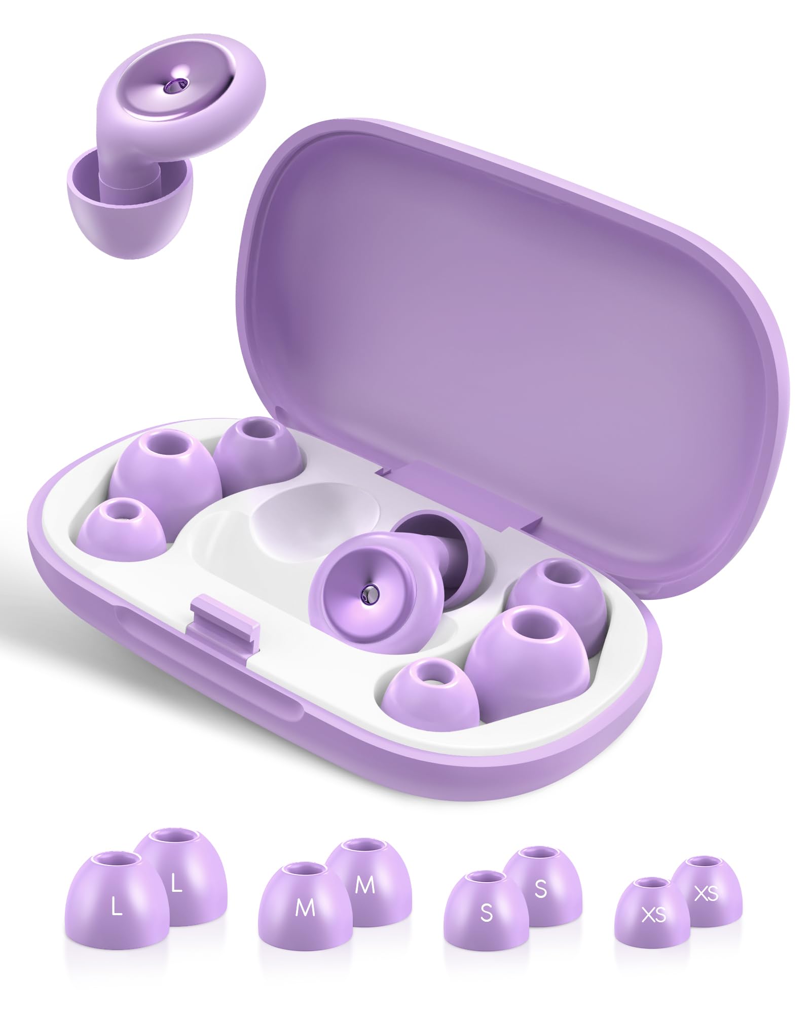 Ear Plugs for Sleeping Noise Cancelling Earbuds:45db Loop Earplugs for Concerts/Shooting/Travel/Snoring Silicone Hearing Protection Sleep Ear Plugs with Reusable 8 Ear Tips Purple