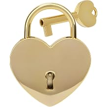 Metal Heart Shaped Lock, Imitation Gold Love Lock with Key, Multifunctional Heart Padlock for Diary, Jewelry Box, Handbag, Small Luggage, Storage Cabinets, 1.8x2.3in