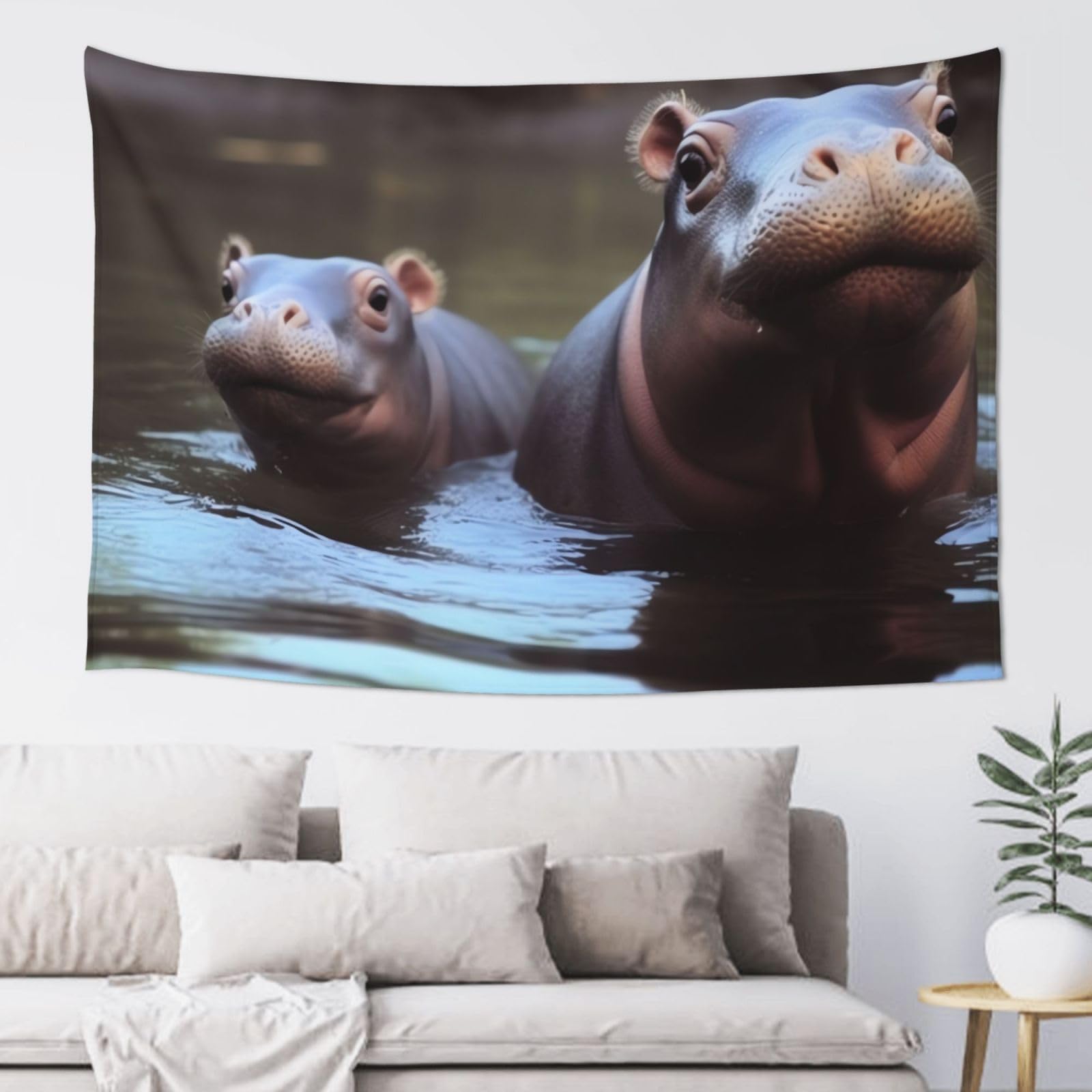 FodPand Hippos Tapestry for Bedroom Aesthetic, Wall Hanging Tapestries Art Decor Backdrop Wall Tapestry for Dorm Living Room Funny Poster Party Banner Background 40" X 60"