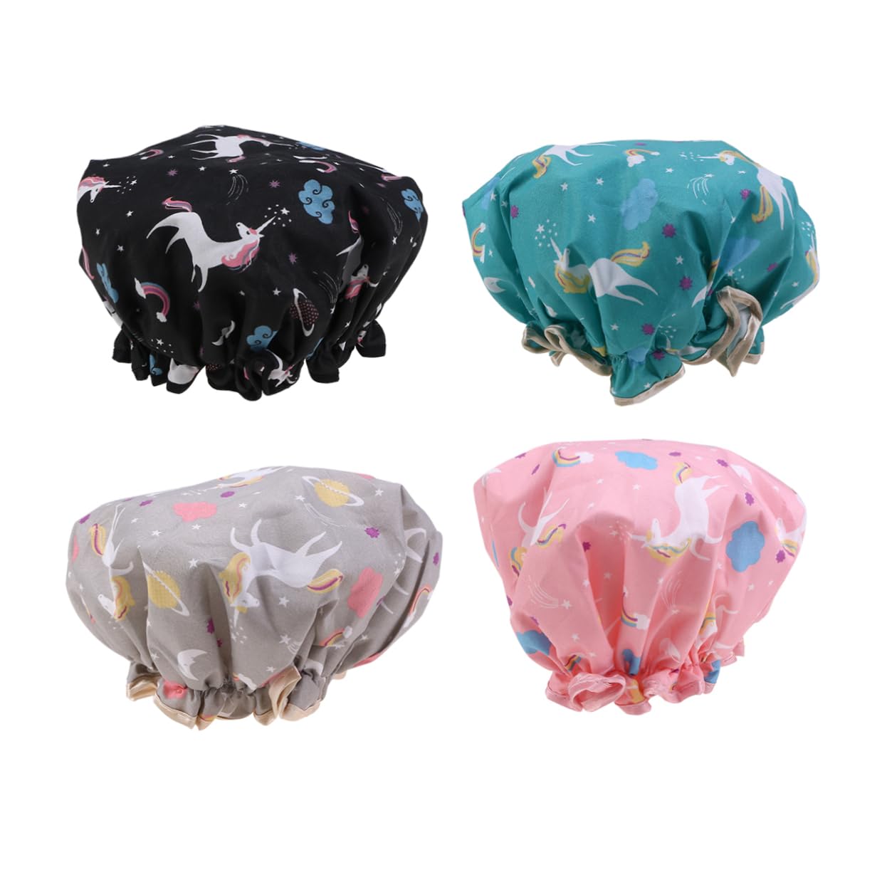 ABOOFAN 12stücke Doppellagige Wasserdichte Duschhaube Mit Einhorn- Elastisch Für Damen Duschen Spa Make-up Und Gesichtsreinigung Farben Grün Schwarz